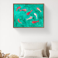 Aquarelle peinte à la main 8 poissons Koï
