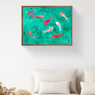 Poster Aquarelle peinte à la main 8 poissons Koï