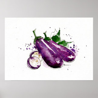 Poster Aquarelle peinte à la main Eggplant, Peinture mura