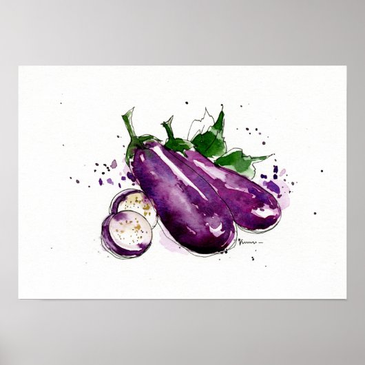 Poster Aquarelle peinte à la main Eggplant, Peinture mura (Devant)