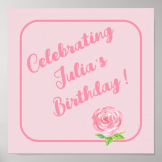 Poster Aquarelle peinte à la main Rose JEUX ANNIVERSAIRE