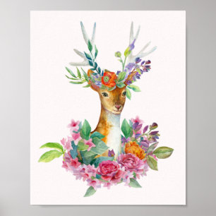 Poster Aquarelle peinte Floral Baby Deer Baby Nursery