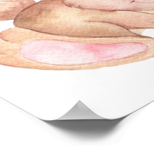 Poster Aquarelle Peinte Mignonne Lapin Dormant Rabbit (Coin)