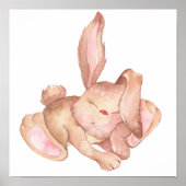 Poster Aquarelle Peinte Mignonne Lapin Dormant Rabbit (Devant)