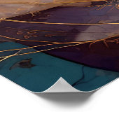 Poster Aquarelle peinture Abstraite or pourpre bleu (Coin)