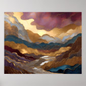 Poster Aquarelle peinture Abstraite or pourpre bleu II (Devant)