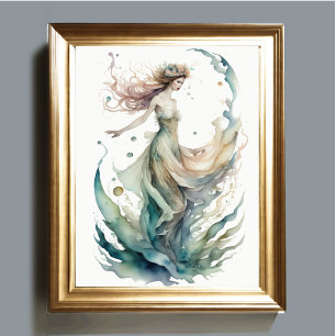 Poster Aquarelle Peinture Belle Eau Nymphe II