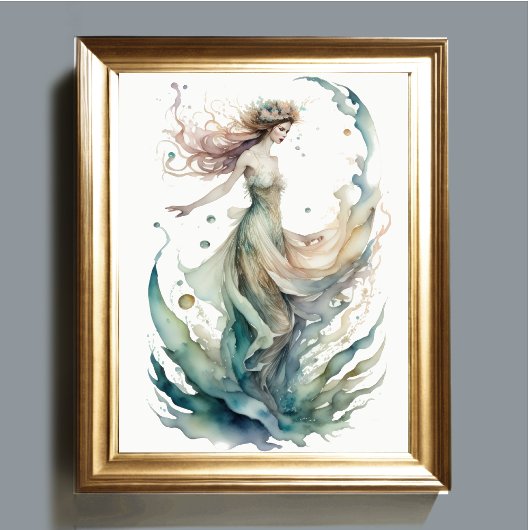 Poster Aquarelle Peinture Belle Eau Nymphe II