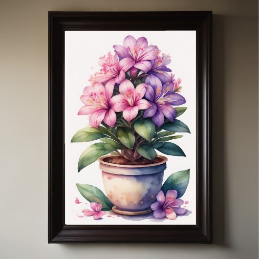 Poster Aquarelle Peinture d'Azalea en Pot Purple II