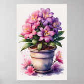 Poster Aquarelle Peinture d'Azalea en Pot Purple III (Devant)