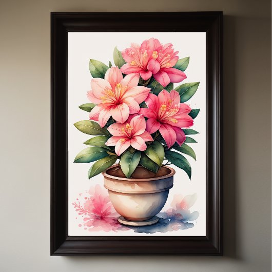 Poster Aquarelle Peinture de Azalea en Pot Rose II