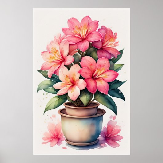 Poster Aquarelle Peinture de Azalea en rose pot (Devant)