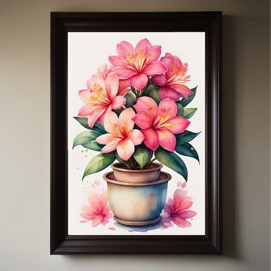 Poster Aquarelle Peinture de Azalea en rose pot