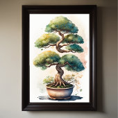 Poster Aquarelle Peinture de Bonsai Tree en Pot