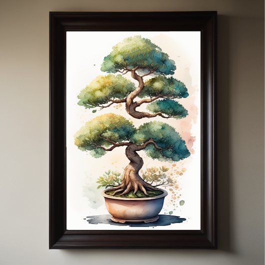 Poster Aquarelle Peinture de Bonsai Tree en Pot