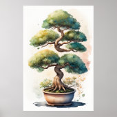 Poster Aquarelle Peinture de Bonsai Tree en Pot (Devant)