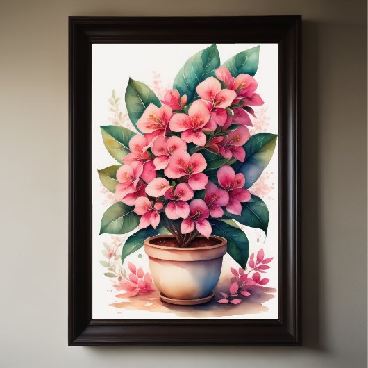 Poster Aquarelle Peinture de Bouganvillea en Pot Rose II