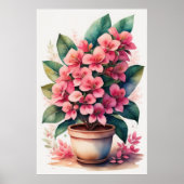 Poster Aquarelle Peinture de Bouganvillea en Pot Rose II (Devant)