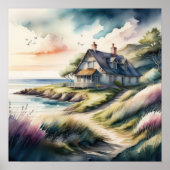 Poster Aquarelle Peinture de chalet de bord de mer (Devant)