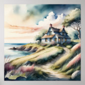 Poster Aquarelle Peinture de chalet de bord de mer (Devant)