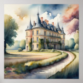 Poster Aquarelle Peinture de Château Français (Devant)