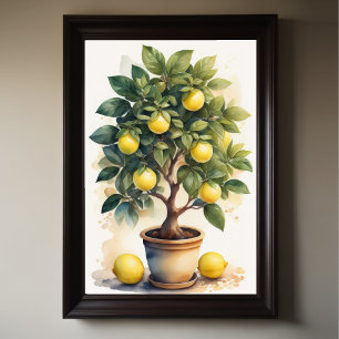 Poster Aquarelle Peinture de citron en pot