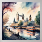 Poster Aquarelle Peinture de Cityscape Londres Angleterre (Devant)