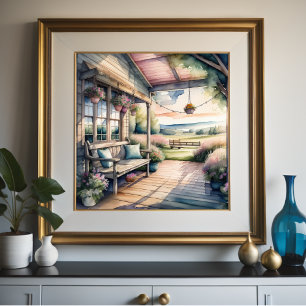 Poster Aquarelle Peinture de confortable Porche de campag