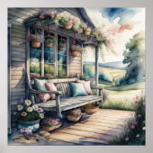 Poster Aquarelle Peinture de confortable Porche de campag (Devant)