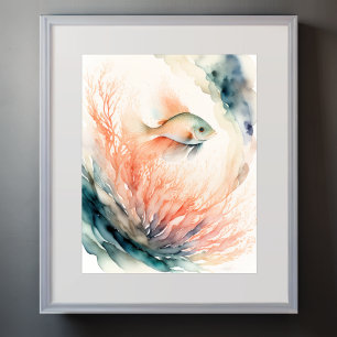 Poster Aquarelle Peinture de corail de poisson