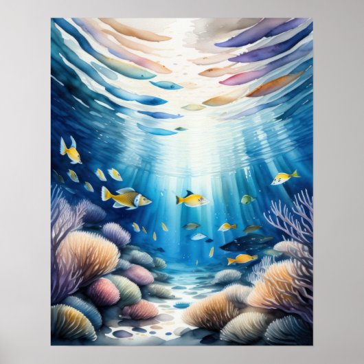 Poster Aquarelle Peinture de Coral Reef II (Devant)