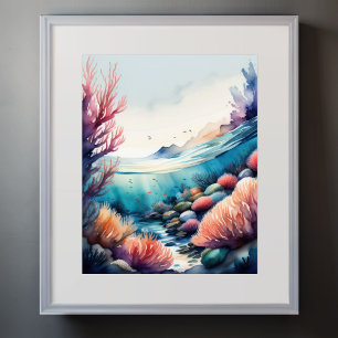 Poster Aquarelle Peinture de Coral Reef III
