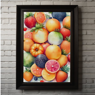 Poster Aquarelle Peinture de fruits assortés