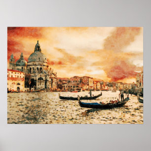Poster Aquarelle Peinture de Grand Canal, Venise