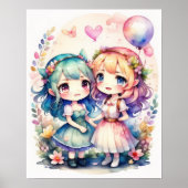 Poster Aquarelle Peinture de Kawaii Chibi 2 Female III (Devant)