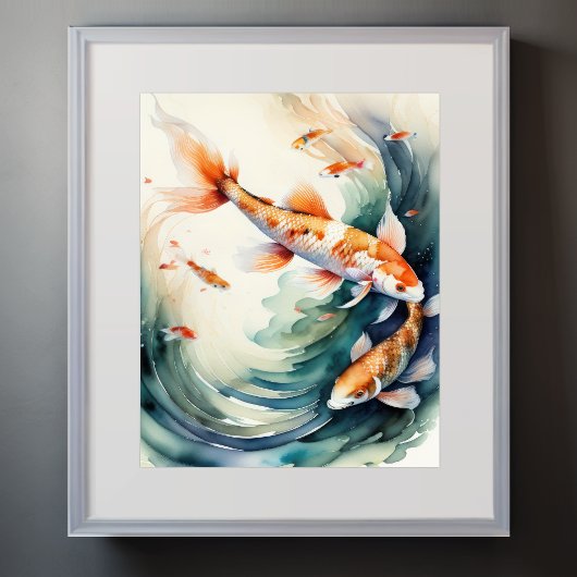 Poster Aquarelle Peinture de Koi Fish III