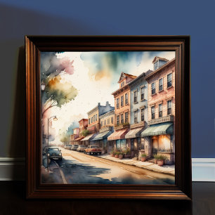 Poster Aquarelle Peinture de la rue Vintage de la petite