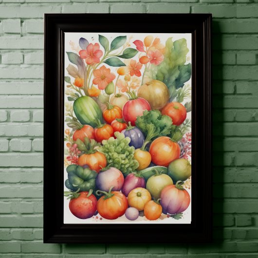 Poster Aquarelle Peinture de légumes assortis