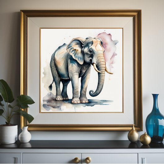 Poster Aquarelle Peinture de l'éléphant 1:1