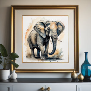 Poster Aquarelle Peinture de l'éléphant 1:1