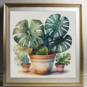 Poster Aquarelle Peinture de Monstera en Pot