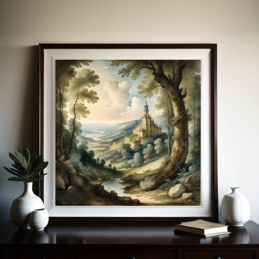 Poster Aquarelle Peinture de paysage de style antique