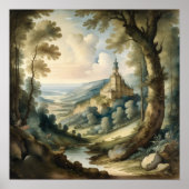 Poster Aquarelle Peinture de paysage de style antique (Devant)