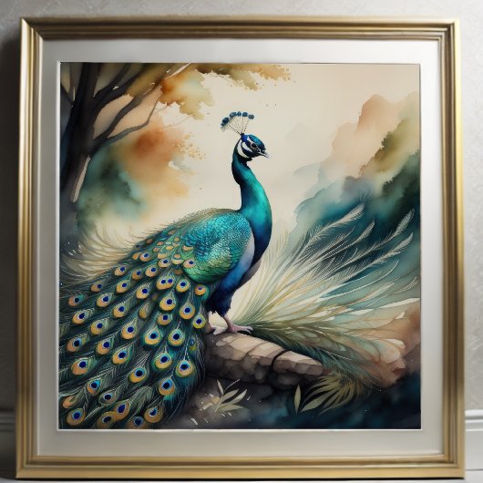 Poster Aquarelle Peinture de Peacock 1:1
