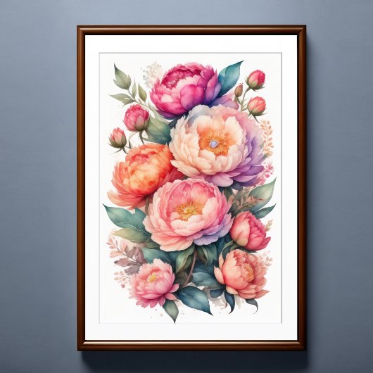 Poster Aquarelle Peinture de pivoines roses