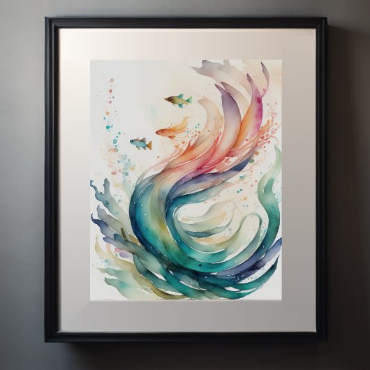 Poster Aquarelle Peinture de poisson Abstrait II