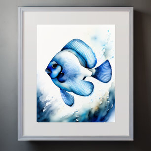 Poster Aquarelle Peinture de poisson bleu II