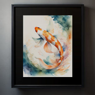 Poster Aquarelle Peinture de poisson de Koi