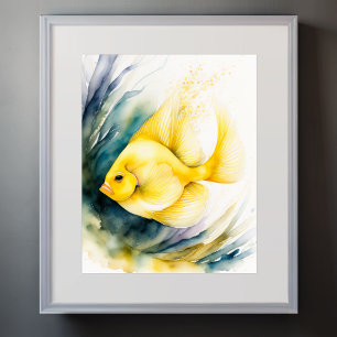 Poster Aquarelle Peinture de poisson jaune