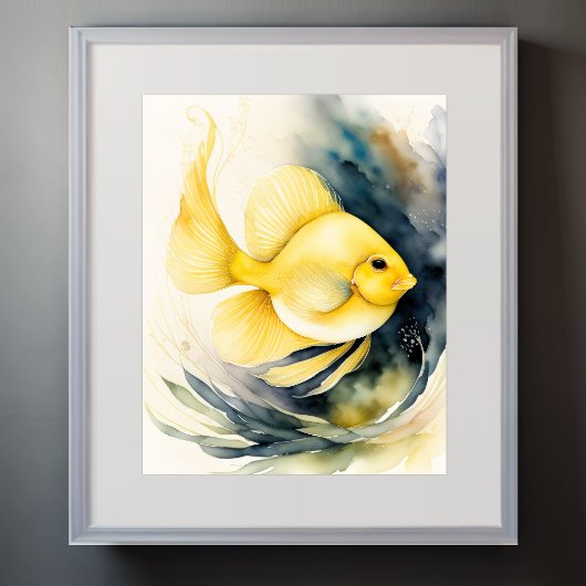 Poster Aquarelle Peinture de poisson jaune II